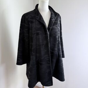 Estelle & Finn Jacket Womens 12 Black Gray Cheeta Open Front 3/4 Sleeve Stretch